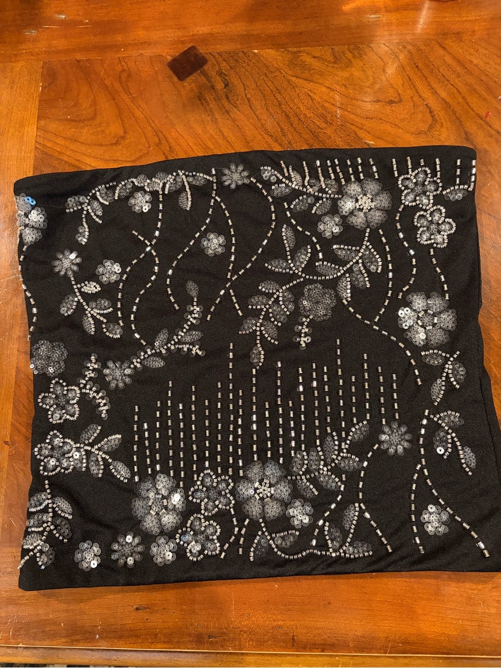 Black Floral Sequin Embellished Tube Top